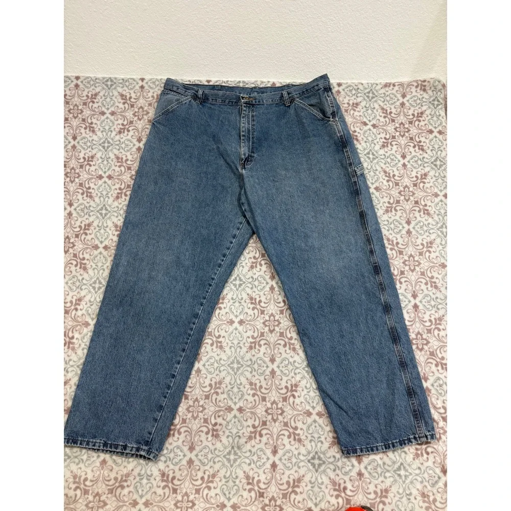 Wrangler Carpenter Jeans Mens 40x30 Blue Denim Workwear Loose Fit 94OROAS